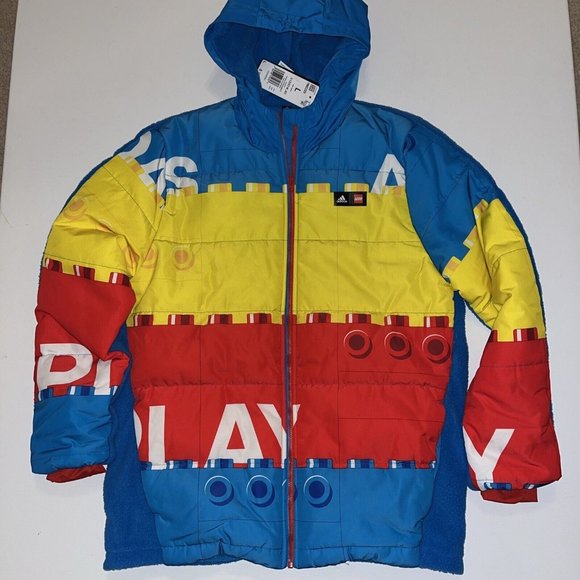 L boys Jacket adidas U LEGO W JKT Legos hood full zip blue red NWT $180